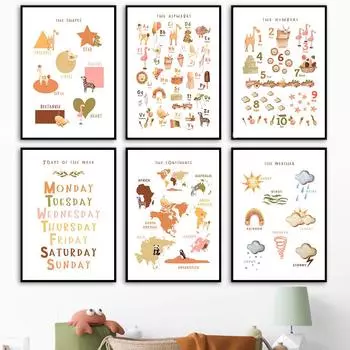 Мультяшные цифры, алфавит, образование, настенная живопись на холсте, плакаты на скандинавскую тему и принты, настенные панно для детской комнаты, декор для детской комнаты 21cm30cm NoFrame