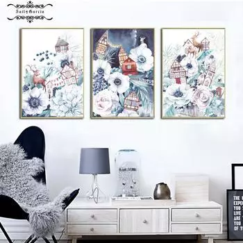 Мультяшные цветы и лосиные постеры и принты «Мечтательный мир», настенные художественные холсты, картины для детской комнаты, домашнее украшение в скандинавском стиле, изображение 21*30cm