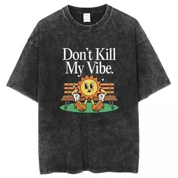 Мультяшные цветы принт буквы Женская футболка Выбеленный деним Оверсайз Свободная Короткий рукав Унисекс Американский ретро Забавный топ S