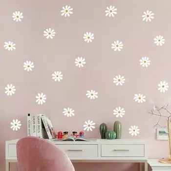 Мультяшные цветы ромашки художественные наклейки на стену съемные для спальни гостиной детской украшения настенные наклейки 2025 Рождество