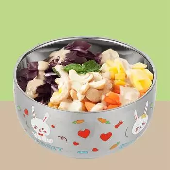Мультяшные двухслойные миски для риса рамен из нержавеющей стали для детей, каша, лапша, маленькая миска, кухонная металлическая посуда, контейнер для еды