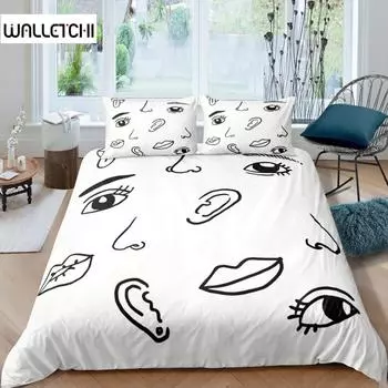 Мультяшные глаза, пододеяльник, черты лица, органы лица, комплект постельного белья для взрослых и детей, двуспальная кровать, королева, одеяло из микрофибры EU single(135x200cm)