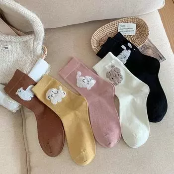 Мультяшные кошечки, собачки, милые девушки, японские кавайные носки, корейский стиль, харадзюку, ретро, хлопковые длинные носки, милые женские носки белый