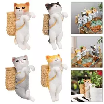 Мультяшные кошки с корзиной из смолы, фигурка, крючок для кашпо, вешалка для сада и домашнего декора, аквариумы, подвесное украшение