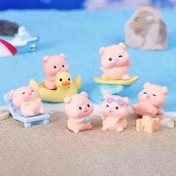 Мультяшные креативные фигурки свиней на пляже, милые миниатюрные животные, настольные украшения для автомобиля, маленькие украшения, детские подарки
