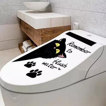 Мультяшные креативные наклейки на унитаз с черным котом, декоративные наклейки на крышку унитаза для ванной комнаты, декоративные наклейки на стену, съемные 3030cm