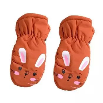 Мультяшные кроличьи ветрозащитные детские варежки для мальчиков и девочек, толстые, теплые, спортивные, водонепроницаемые детские лыжные перчатки