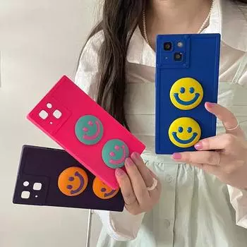 Мультяшные квадратные силиконовые мягкие чехлы для iPhone 14 13 12 11 XS Pro Max Plus X XR противоударные милые чехлы для телефонов с 3D выражением улыбки iPhone 14 Pro Max