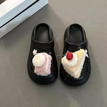 Мультяшные милые десертные удобные шлепанцы с отверстиями женские летние модные уличные шлепанцы на толстой подошве с увеличением высоты пляжная обувь крутые шлепанцы 36-37