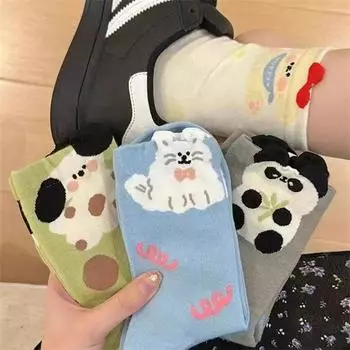 Мультяшные милые животные панда щенок кролик кошка допамин носки мягкие удобные хлопковые носки девчачьи универсальные носки до середины икры подарок A1