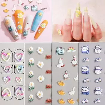 Мультяшные наклейки для ногтей с тиснением 5D трехмерные цветы милые маленькие свежие водонепроницаемые наклейки для ногтей 60*60mm