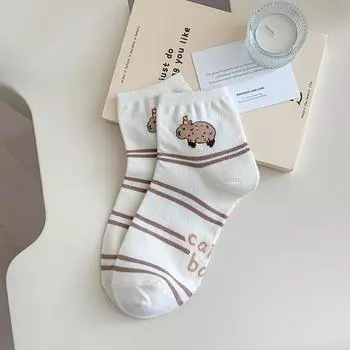 Мультяшные носки с капибарой и медвежонком, летние тонкие хлопковые носки до щиколотки, милые носки-лодочки в корейском стиле, весна-осень