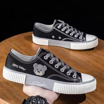 Мультяшные парусиновые туфли Низкие студенческие спортивные туфли Трендовые универсальные повседневные туфли для печенья Обувь из нишевой ткани 39 коричневый