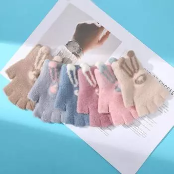 Мультяшные перчатки без пальцев, перчатки с зайчиками, полупальцевые перчатки, женские утолщенные зимние теплые перчатки, полупальцевые перчатки для студентов One Size