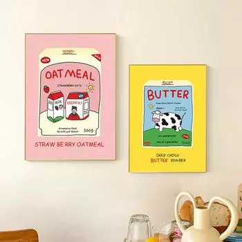 Мультяшные плакаты и принты с клубникой и овсянкой, забавные украшения для кухни, настенные картины, художественная живопись маслом, подарки для детей, домашний декор 21cm30cm NoFrame