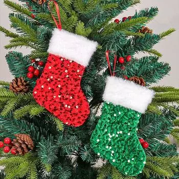 Мультяшные плюшевые блестки рождественские носки большой емкости красные зеленые конфеты подарочные пакеты фестиваль изысканные елочные украшения other красный