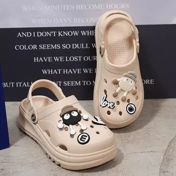 Мультяшные подвески крестики-сабо Eva мягкие летние домашние тапочки женские сандалии тапочки мужская обувь детские домашние тапочки 36-37 чёрный