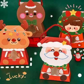 Мультяшные рождественские коробки для сладостей, бумажные подарочные коробки для конфет, креативная упаковка подарков, сумочка, милый Санта-Клаус, лось, упаковочная коробка, рождественские подарки