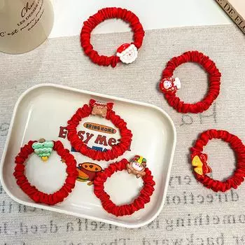 Мультяшные рождественские резинки для волос Санта-Клаус Рождественская елка Высокий конский хвост Веревка для волос Головные уборы для девочек Аксессуары для волос Подарок