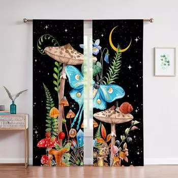 Мультяшные шторы в стиле джунглей и грибов для детской комнаты, спальни, кухни, шторы из 2 панелей, гостиной, балкона, логова W60xH100(CM)x2pcs&Hook