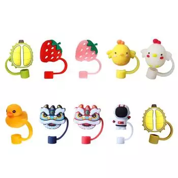 Мультяшные соломенные колпачки, моющиеся силиконовые соломенные заглушки для предметов декора для вечеринок 5-10 мм Strawberry pink