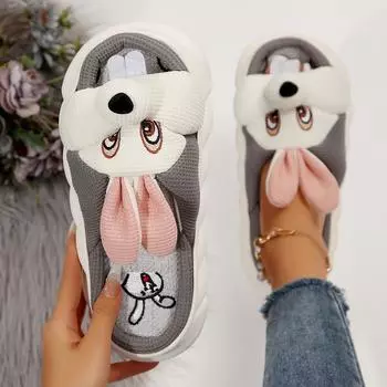 Мультяшные тапочки, милые тапочки в форме животных, толстая подошва, мягкие домашние и уличные тапочки для женщин 36-37 серый