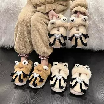 Мультяшные забавные плюшевые тапочки для женщин 2024 года, осенне-зимние теплые домашние удобные повседневные тапочки из хлопка Баотоу на платформе 36-37 белый