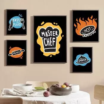 Мультяшные забавные постеры быстрого питания, принт шеф-повара, обед, цитата, холст, живопись, клуб, бар, магазин, кухонная настенная картина, декор дома 21x30cm No Framed