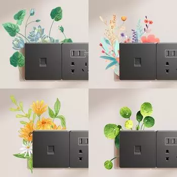 Мультяшные зеленые растения, переключатель цветов и растений, наклейки на стену для спальни, гостиной, самоклеящиеся украшения, милые наклейки