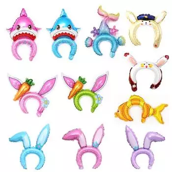 Мультяшные животные, алюминиевая пленка, воздушный шар, повязка на голову, милые кроличьи уши, праздничные атрибуты, с днем рождения, детские обручи для волос, декоративные принадлежности