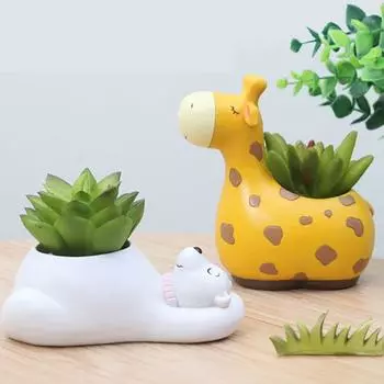 Мультяшные животные цветочный горшок милый зебра панда бегемот жираф форма суккуленты растения горшки смоляной цветочный горшок садовый горшок для посадки настольный