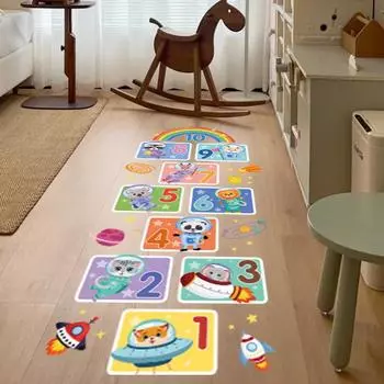 Мультяшные животные, играющие в классики, настенные наклейки, цифровые космические игры, настенные наклейки для детей, декор пола в детской комнате, съемные наклейки 30x90cmx2pcs