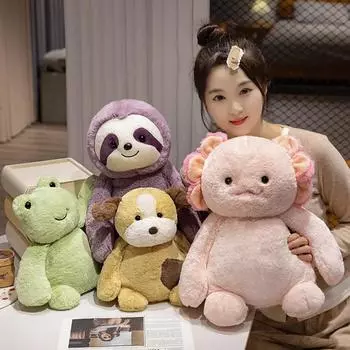 Мультяшные животные, плюшевые игрушки, плюшевая игрушка аксолотль, ленивец, лягушка, собака, кукла, пушистая, милая, обнимающаяся подушка для детей, подарок на день рождения 30cm