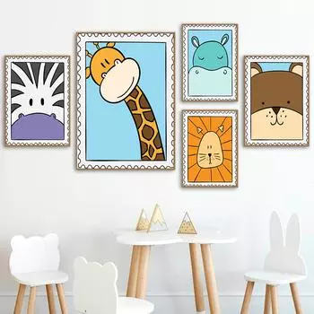 Мультяшные животные, принты плакатов, медведь, зебра, лиса, холст, картина на стене для детей, спальня, детская художественная картина, декор для детской комнаты 21cm30cm NoFrame