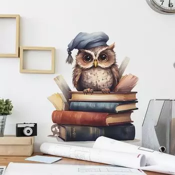 Мультяшные животные Сова Книги Детская спальня Кабинет Стена Украшения Декоративные настенные наклейки 33*39CM/fun-f6