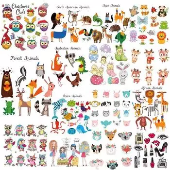 Мультяшные животные Термоперенос для одежды Термонаклейки для самодельных футболок Термопереносы для одежды Стираемые аппликации