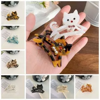 Мультяшный ацетатный коготь для волос кошки Y2k заколка для волос в виде акулы персонализированная заколка для волос со стразами женская белый