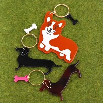Мультяшный акриловый брелок в виде собачьей кости, милый щенок корги, такса, животные, брелок для питомца, рюкзак, подвески, сумка для автомобиля, декор, игрушки, подарок оранжевый