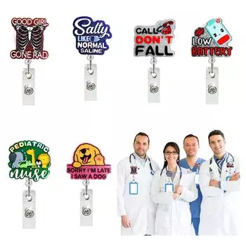 Мультяшный акриловый держатель для значков, поворотный зажим-крокодил, зажим для значков медсестер, врачей, выдвижной держатель для значков 2