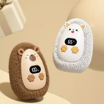 Мультяшный электрический обогреватель с цифровым дисплеем, интеллектуальным контролем температуры, быстрым нагревом, компактным дизайном, переносным зимним ручным обогревателем коричневый