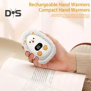 Мультяшный электрический обогреватель с цифровым дисплеем, интеллектуальным контролем температуры, быстрым нагревом, компактным дизайном, переносным зимним ручным обогревателем белый