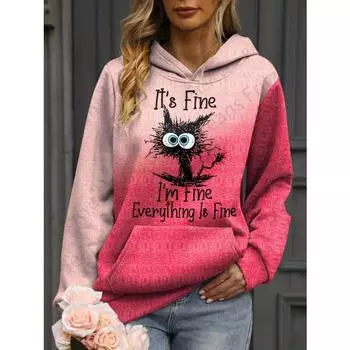 Мультяшный Аниме Кот 3D Принт Женское Худи Модные Худи Оверсайз Осень Свитшот Манга Животное Пуловер Одежда для Девочек S