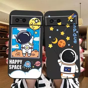 Мультяшный астронавт милый комикс для Google Pixel 8 7A 7 6A 6 5A 5 4 4A XL 5G черный силиконовый противоударный чехол для телефона Funda Google Pixel 7A