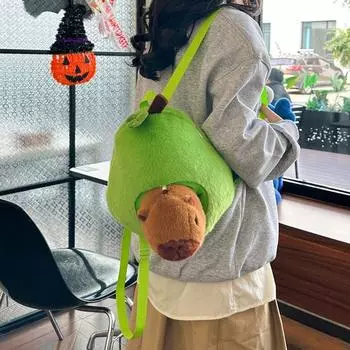 Мультяшный авокадо капибара плюшевый рюкзак большой емкости капибара плюшевая сумка через плечо зелёный