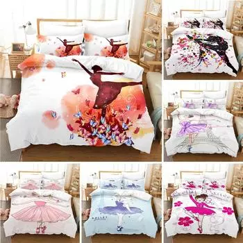 Мультяшный балетный танцующий девочка пододеяльник комплект постельного белья в стиле принцессы для двоих детей для девочек скандинавский покрывало для кровати для двоих детей полный размер Queen King 70x133cm 2pcs