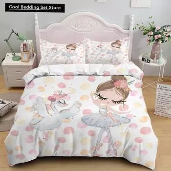 Мультяшный балетный танцующий девочка пододеяльник комплект постельного белья в стиле принцессы для двоих детей для девочек скандинавский покрывало для кровати полный двуспальный размер Queen King EU single(135x200cm)
