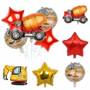Мультяшный блендер экскаватор алюминиевая фольга шары набор строительная техника тематика день рождения подарок игрушка украшения принадлежности Round excavator