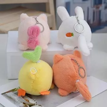 Мультяшный брелок для ключей с веревкой, виляющей хвостом, плюшевая кукла-кошка для женщин и девочек, кролик, брелок для ключей с животными, украшения, аксессуары