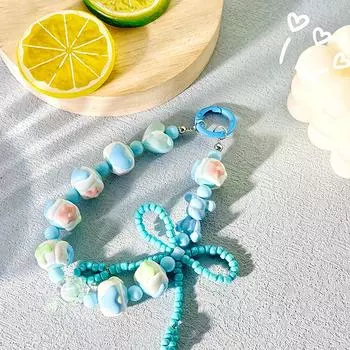 Мультяшный брелок из бисера, изысканный брелок из бисера, школьный мобильный телефон с подвеской фиолетовый