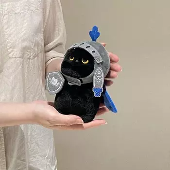 Мультяшный брелок рыцарь кот плюшевая кукла мягкая игрушка черный кот подарок на день рождения чёрный
